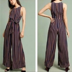Plenty by Tracy Reese Wide Leg Jumpsuit, size M, navy stripe, tie front